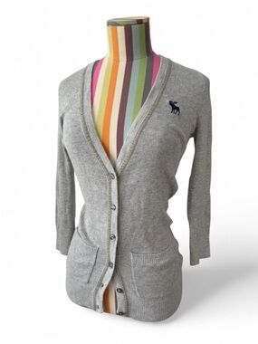 Abercrombie & Fitch Ribbed Cardigan Pockets Logo